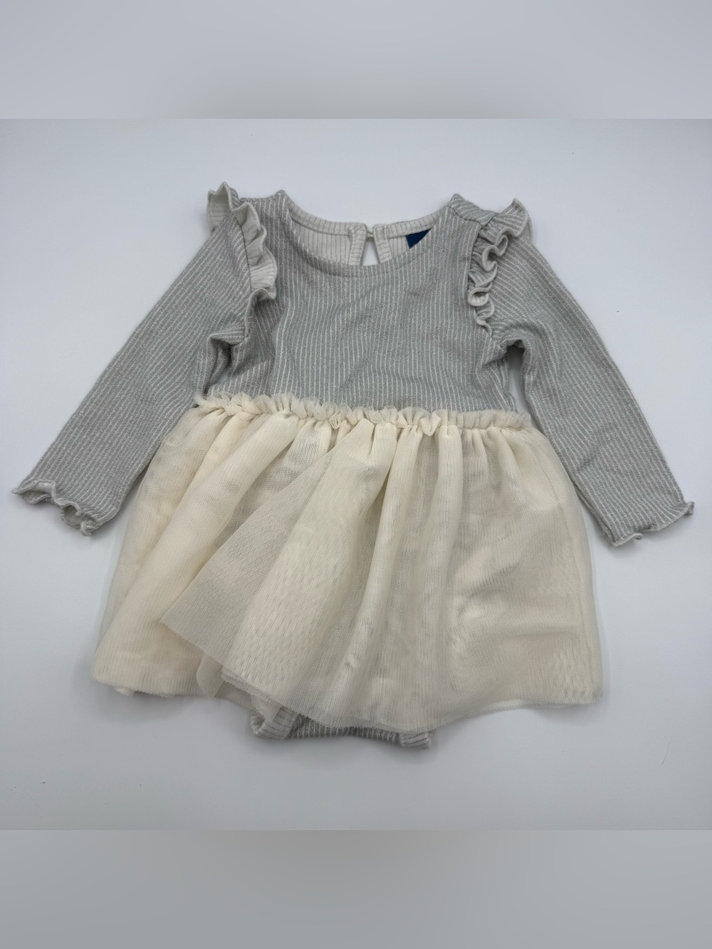 3 Month Girl Long-Sleeve Silver Tutu Dress Bodysuit